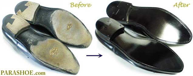 リーガルの紳士靴のソール交換修理前と修理後